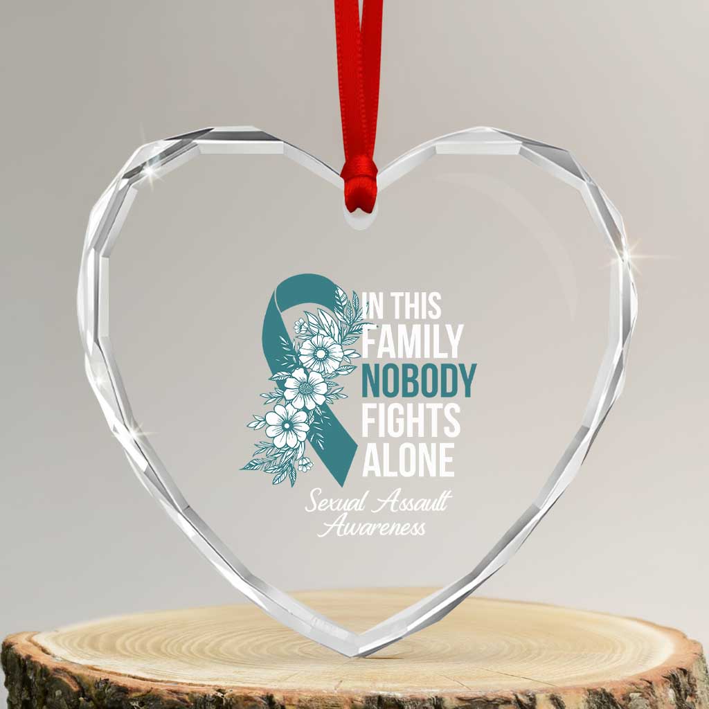 Sexual Assault Awareness Heart Crystal Glass Ornament In This Family Nobody Fights Alone