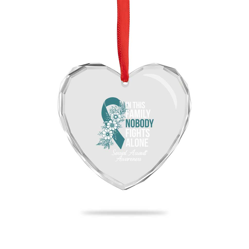 Sexual Assault Awareness Heart Crystal Glass Ornament In This Family Nobody Fights Alone