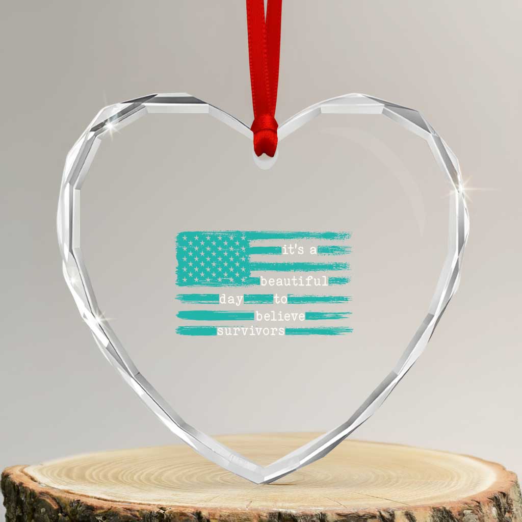 Sexual Assault Awareness Heart Crystal Glass Ornament It's a Beautiful Day To Believe Survivors