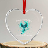 Sexual Assault Awareness Heart Crystal Glass Ornament Phoenix Bird Reborn Rising Born Again Firebird Teal Ribbon