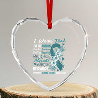 Sexual Assault Awareness Heart Crystal Glass Ornament Teal Ribbon Flower