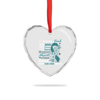 Sexual Assault Awareness Heart Crystal Glass Ornament Teal Ribbon Flower