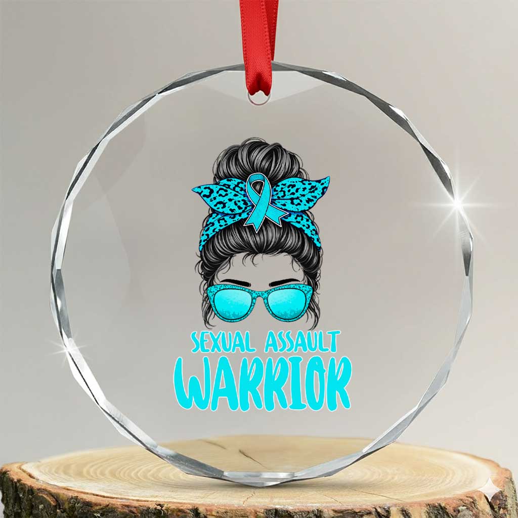 Sexual Assault Awareness Messy Bun Support Survivors Crystal Glass Ornament