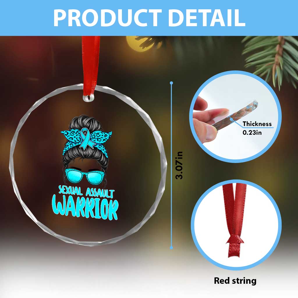 Sexual Assault Awareness Messy Bun Support Survivors Crystal Glass Ornament