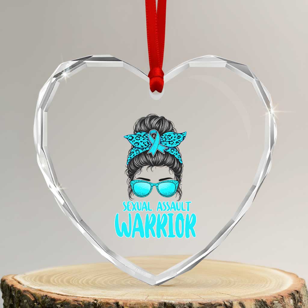 Sexual Assault Awareness Messy Bun Support Survivors Heart Crystal Glass Ornament