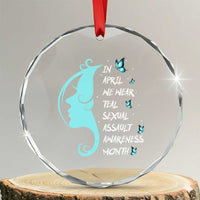 Sexual Assault Awareness Month Crystal Glass Ornament In April We Wear Teal Ribbon