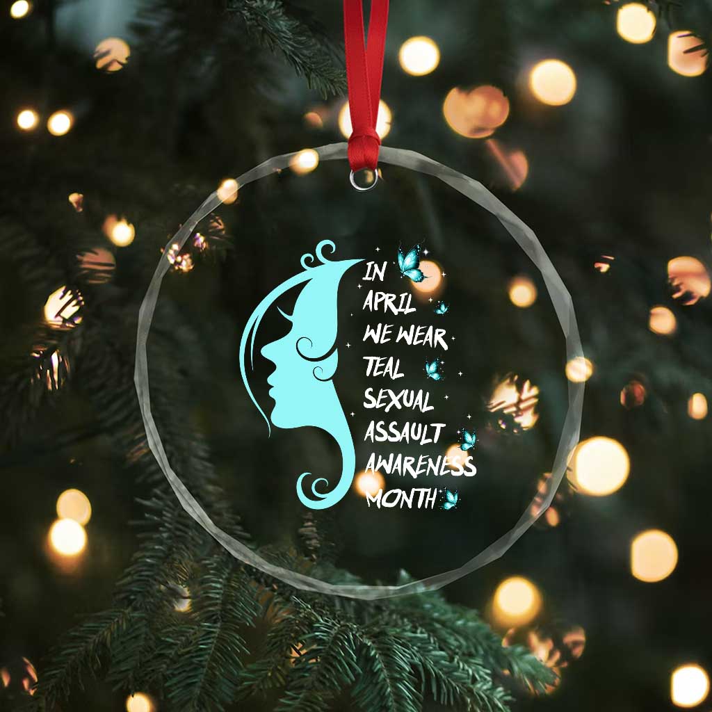 Sexual Assault Awareness Month Crystal Glass Ornament In April We Wear Teal Ribbon
