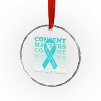 Sexual Assault Awareness Month Crystal Glass Ornament Teal Ribbon Consent Matters You Are Not Alone