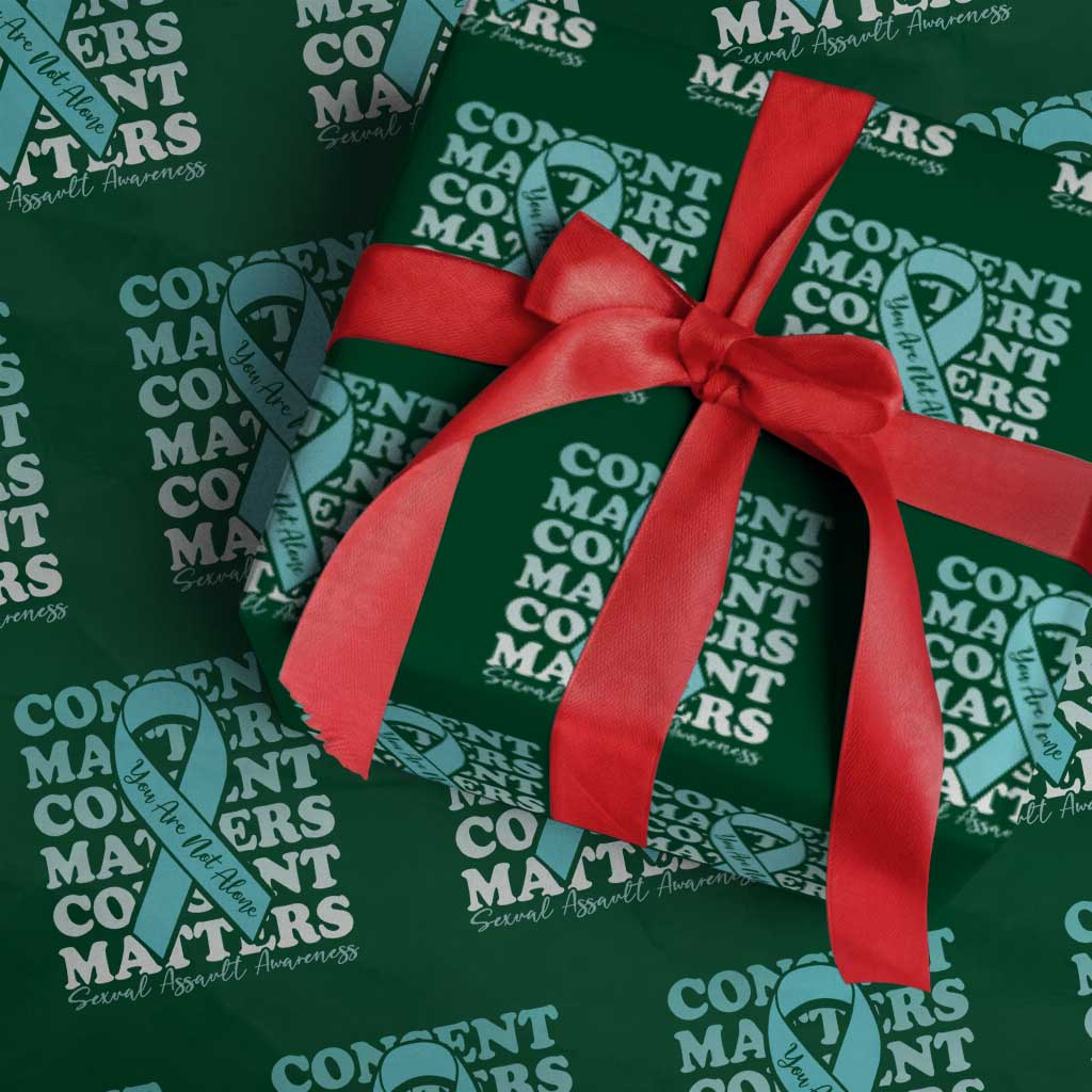 Sexual Assault Awareness Month Wrapping Paper Roll Teal Ribbon Consent Matters You Are Not Alone