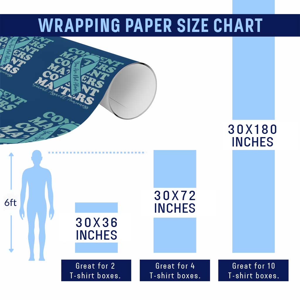 Sexual Assault Awareness Month Wrapping Paper Roll Teal Ribbon Consent Matters You Are Not Alone