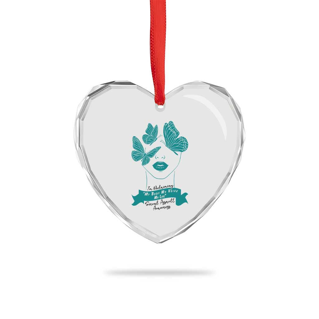 Sexual Assault Awareness Month Heart Crystal Glass Ornament I Am Reclaiming My Body My Voice My Life