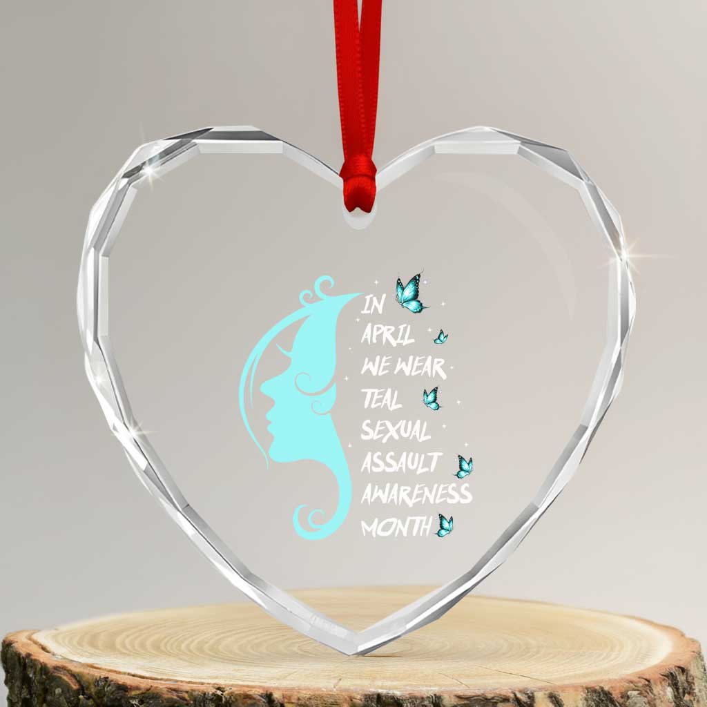 Sexual Assault Awareness Month Heart Crystal Glass Ornament In April We Wear Teal Ribbon