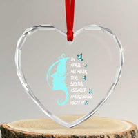 Sexual Assault Awareness Month Heart Crystal Glass Ornament In April We Wear Teal Ribbon