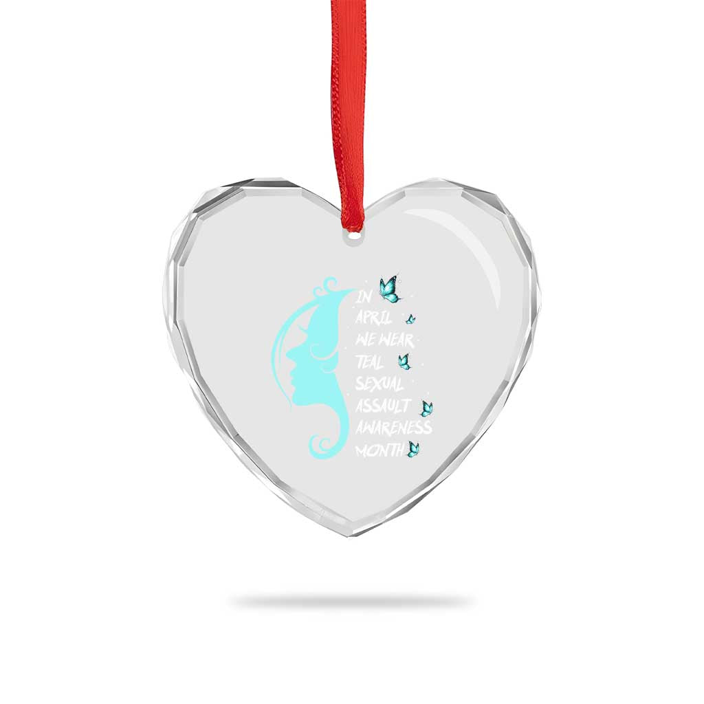 Sexual Assault Awareness Month Heart Crystal Glass Ornament In April We Wear Teal Ribbon