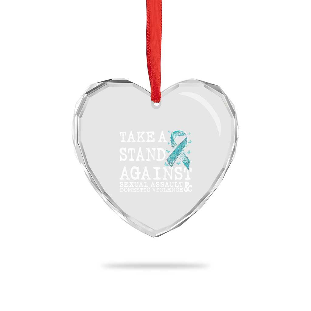 Sexual Assault Awareness Month Heart Crystal Glass Ornament Stand Against Sexual Assault & Domestic Violence