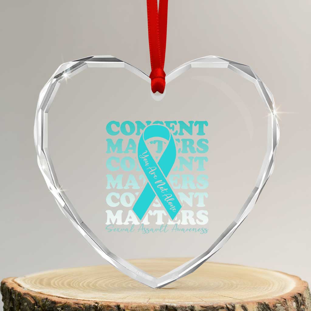 Sexual Assault Awareness Month Heart Crystal Glass Ornament Teal Ribbon Consent Matters You Are Not Alone