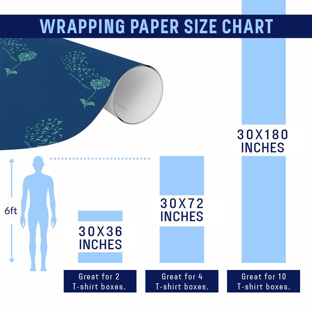 Sexual Assault Awareness Wrapping Paper Roll Teal Dandelion Ribbons