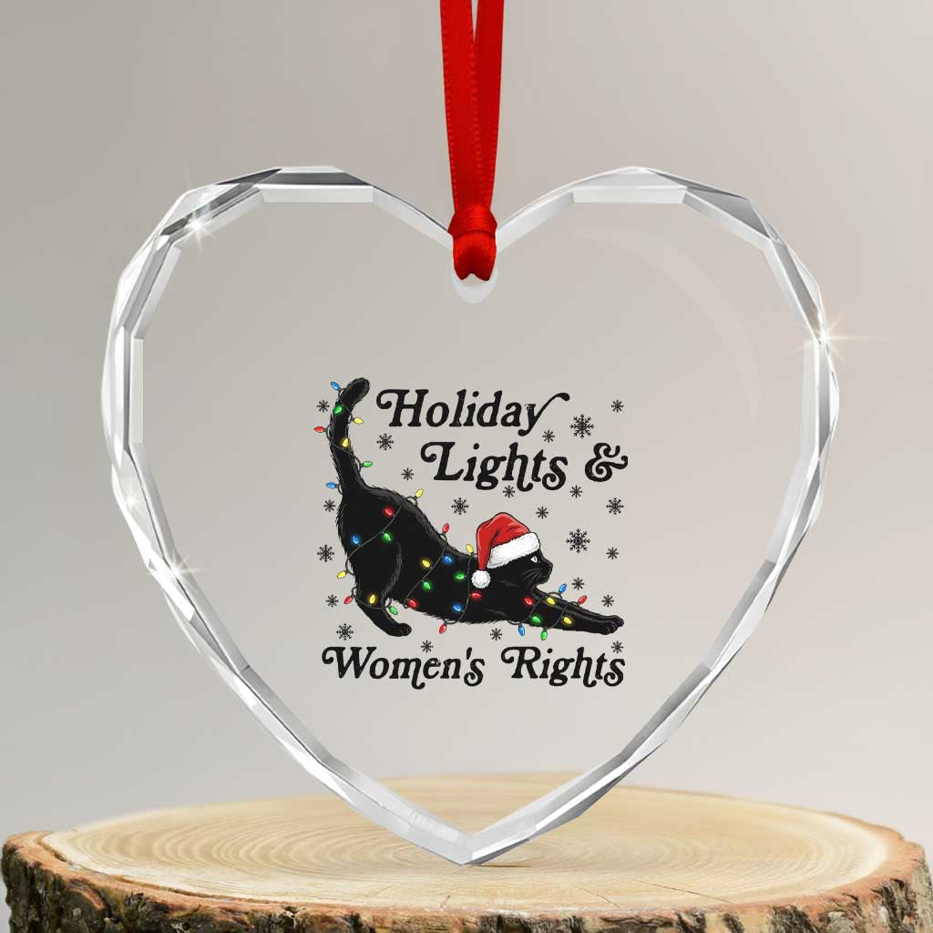 Sexy Cat Holiday Lights Womens Rights Supporter Heart Crystal Glass Ornament Christmas Feminist Gift - Wonder Print Shop