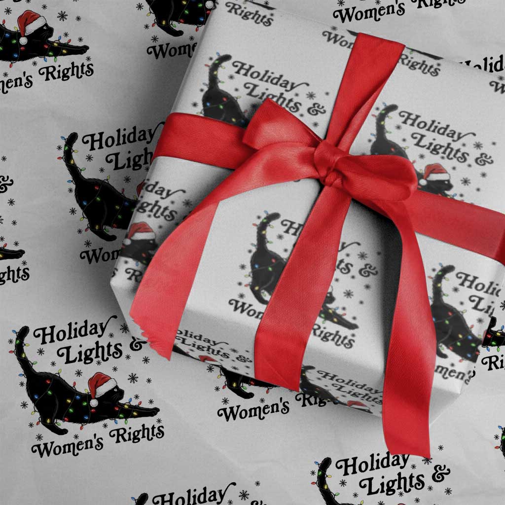 Sexy Cat Holiday Lights Womens Rights Supporter Wrapping Paper Roll Christmas Feminist Gift - Wonder Print Shop