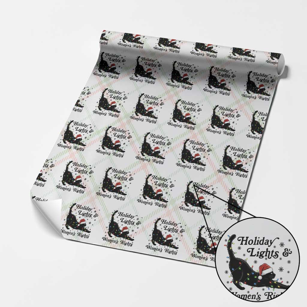 Sexy Cat Holiday Lights Womens Rights Supporter Wrapping Paper Roll Christmas Feminist Gift - Wonder Print Shop