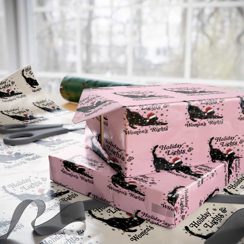 Sexy Cat Holiday Lights Womens Rights Supporter Wrapping Paper Roll Christmas Feminist Gift - Wonder Print Shop