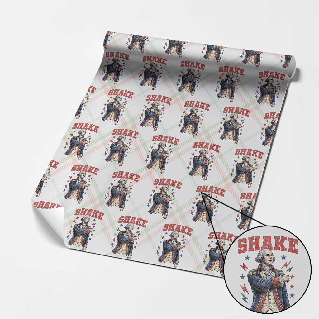 Shake Funny George Washington Patriotic Graphic Matching Wrapping Paper Roll Vintage Founding Father Distressed Stars and Lightning Bolts Dynamic Duo