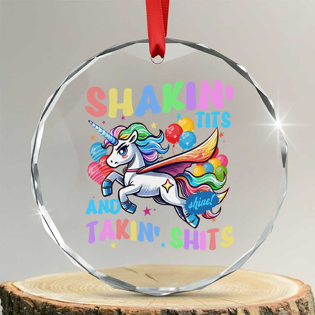 Shakin' Tits and Takin' Shits Crystal Glass Ornament Naughty Funny Unhinged Unicorn - Wonder Print Shop