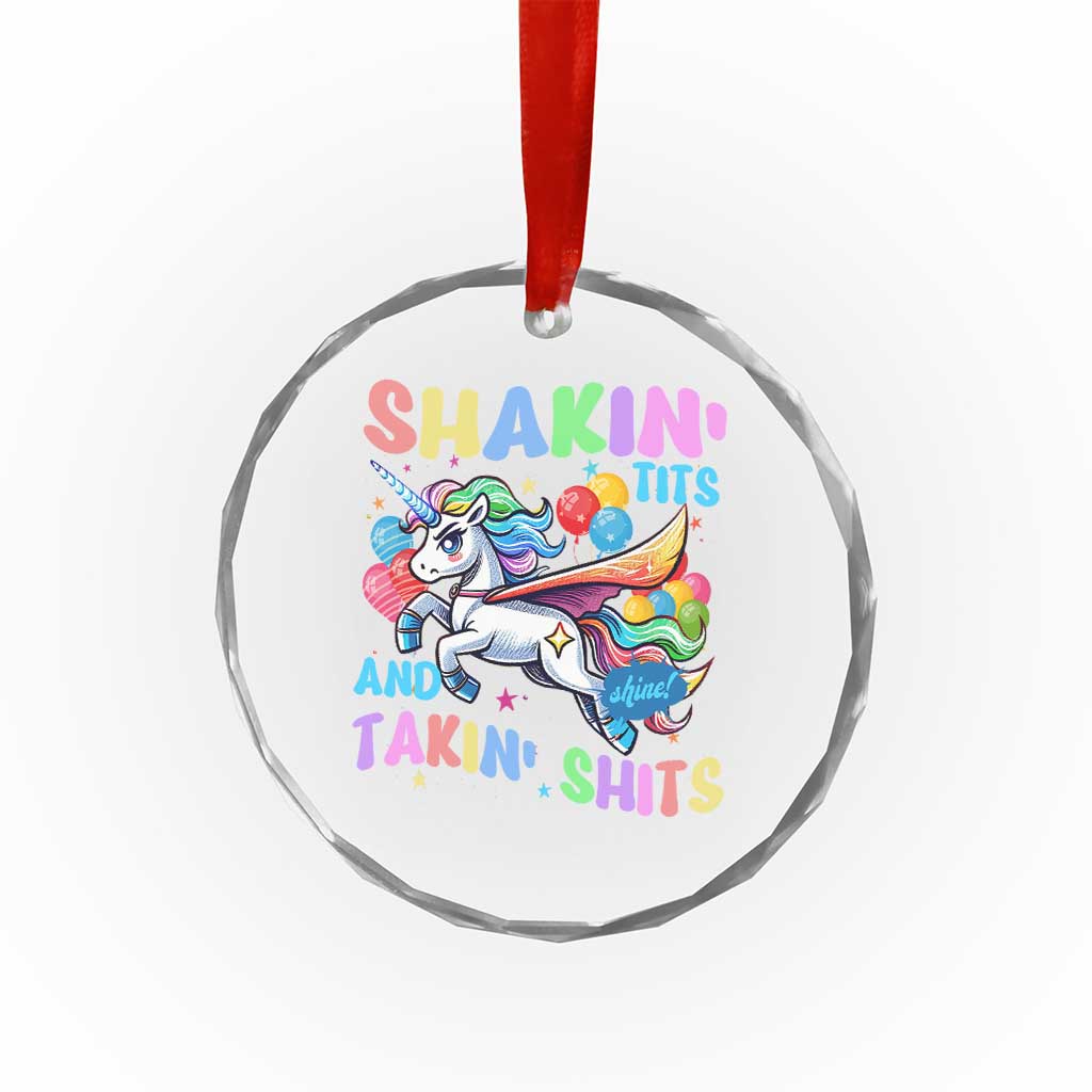 Shakin' Tits and Takin' Shits Crystal Glass Ornament Naughty Funny Unhinged Unicorn - Wonder Print Shop