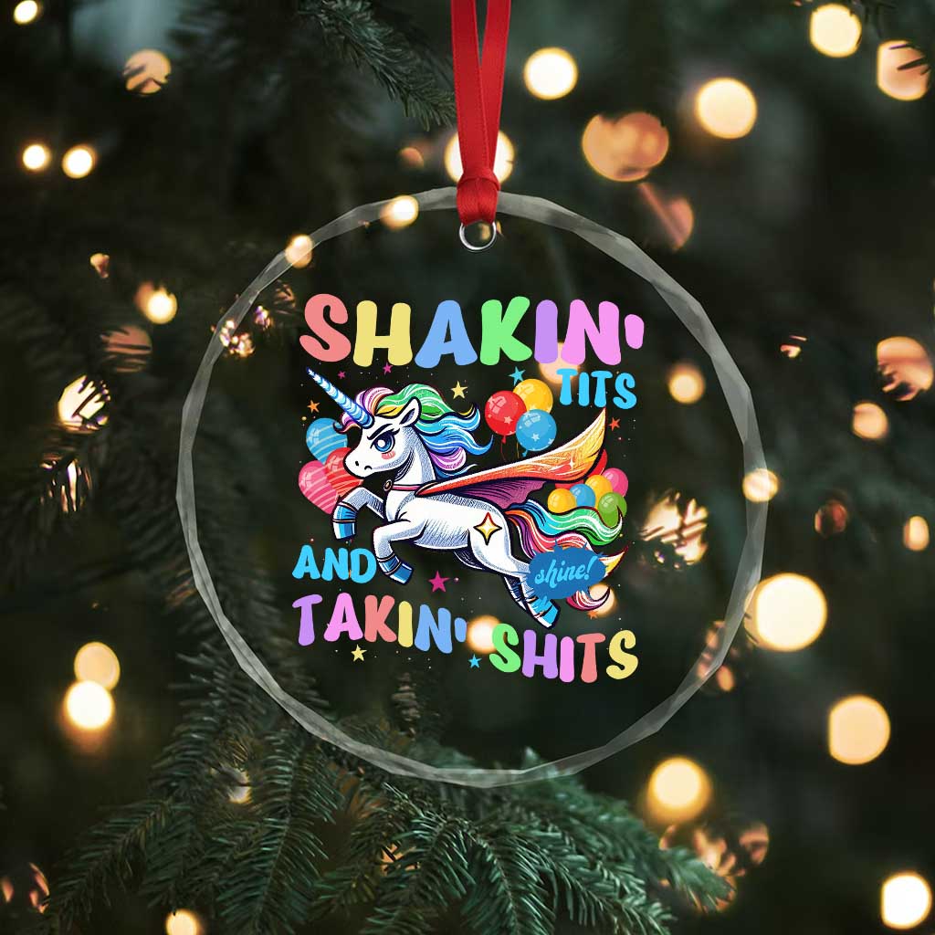 Shakin' Tits and Takin' Shits Crystal Glass Ornament Naughty Funny Unhinged Unicorn - Wonder Print Shop