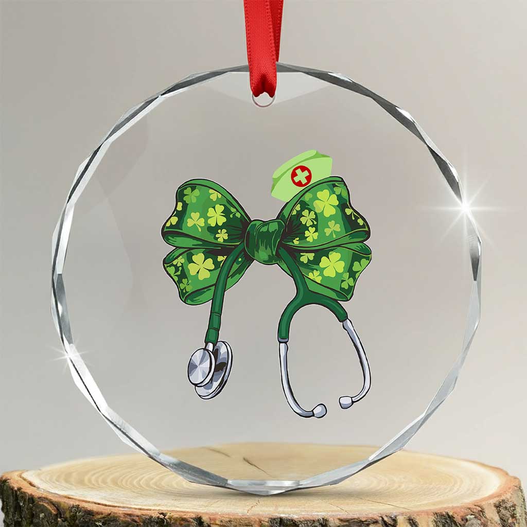 Shamrock Coquette Bow Stethoscope Crystal Glass Ornament Registered Nurse Nursing St Patricks Day - Wonder Print Shop