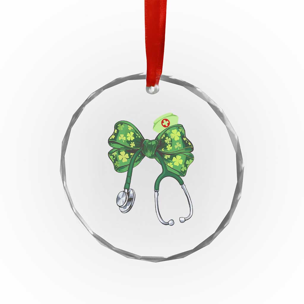 Shamrock Coquette Bow Stethoscope Crystal Glass Ornament Registered Nurse Nursing St Patricks Day - Wonder Print Shop