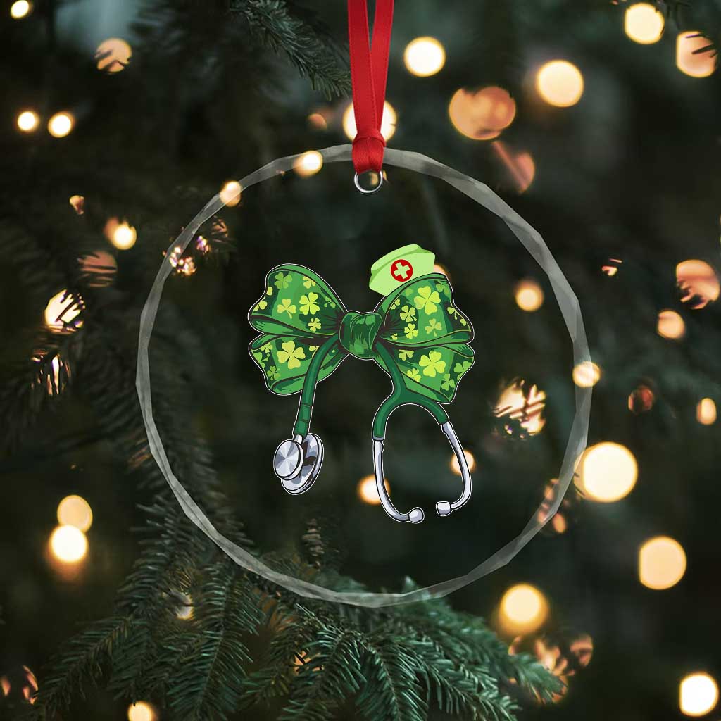 Shamrock Coquette Bow Stethoscope Crystal Glass Ornament Registered Nurse Nursing St Patricks Day - Wonder Print Shop