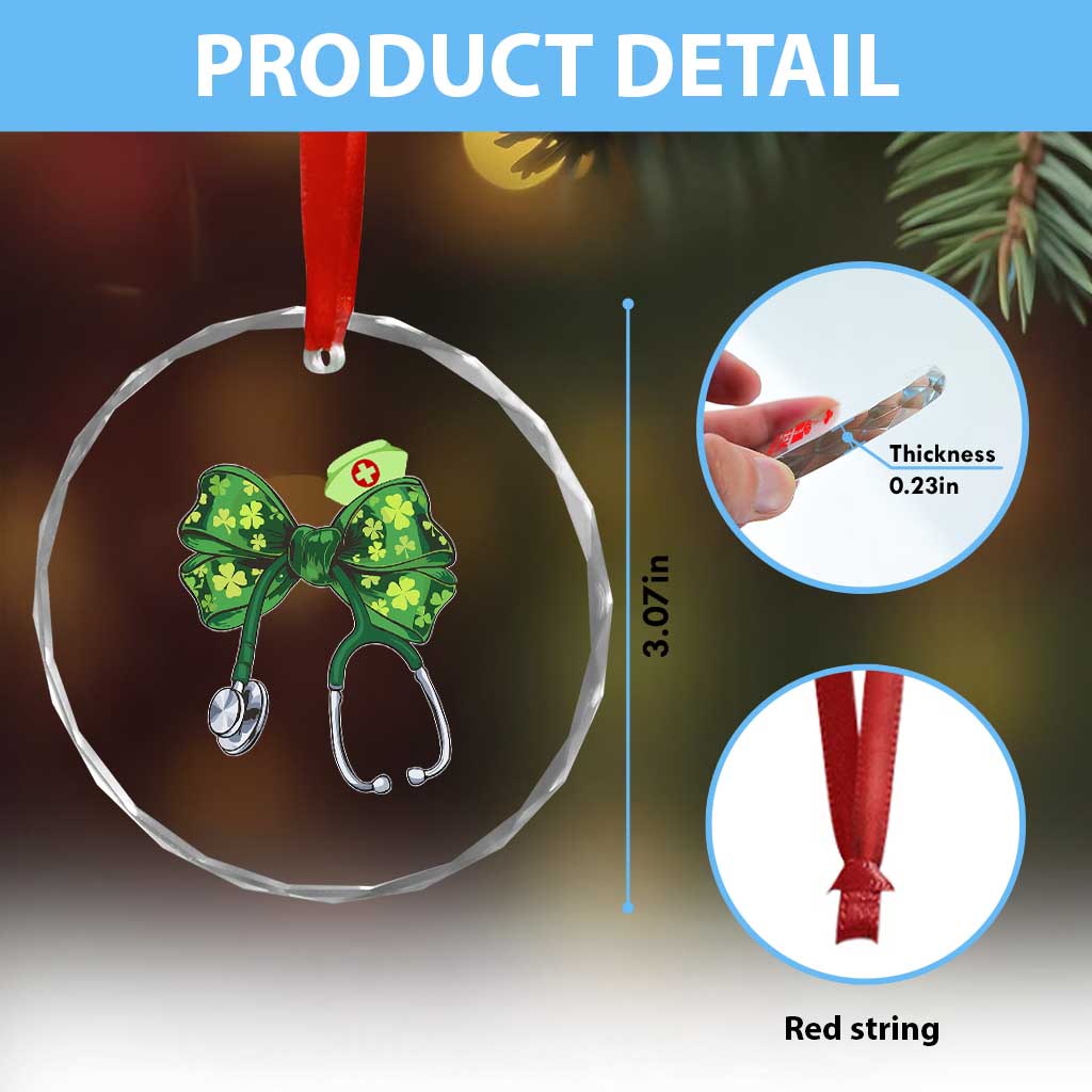 Shamrock Coquette Bow Stethoscope Crystal Glass Ornament Registered Nurse Nursing St Patricks Day - Wonder Print Shop