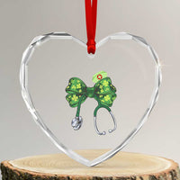 Shamrock Coquette Bow Stethoscope Heart Crystal Glass Ornament Registered Nurse Nursing St Patricks Day - Wonder Print Shop