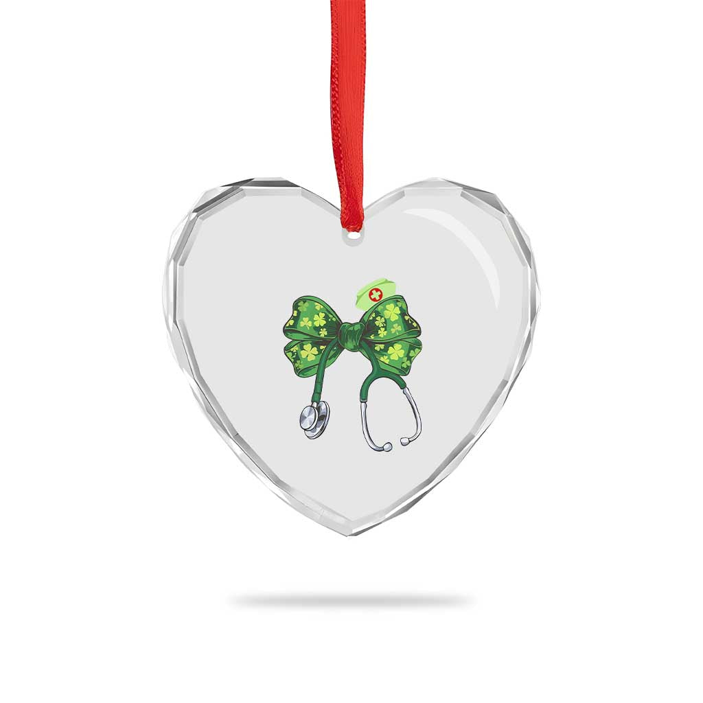 Shamrock Coquette Bow Stethoscope Heart Crystal Glass Ornament Registered Nurse Nursing St Patricks Day - Wonder Print Shop