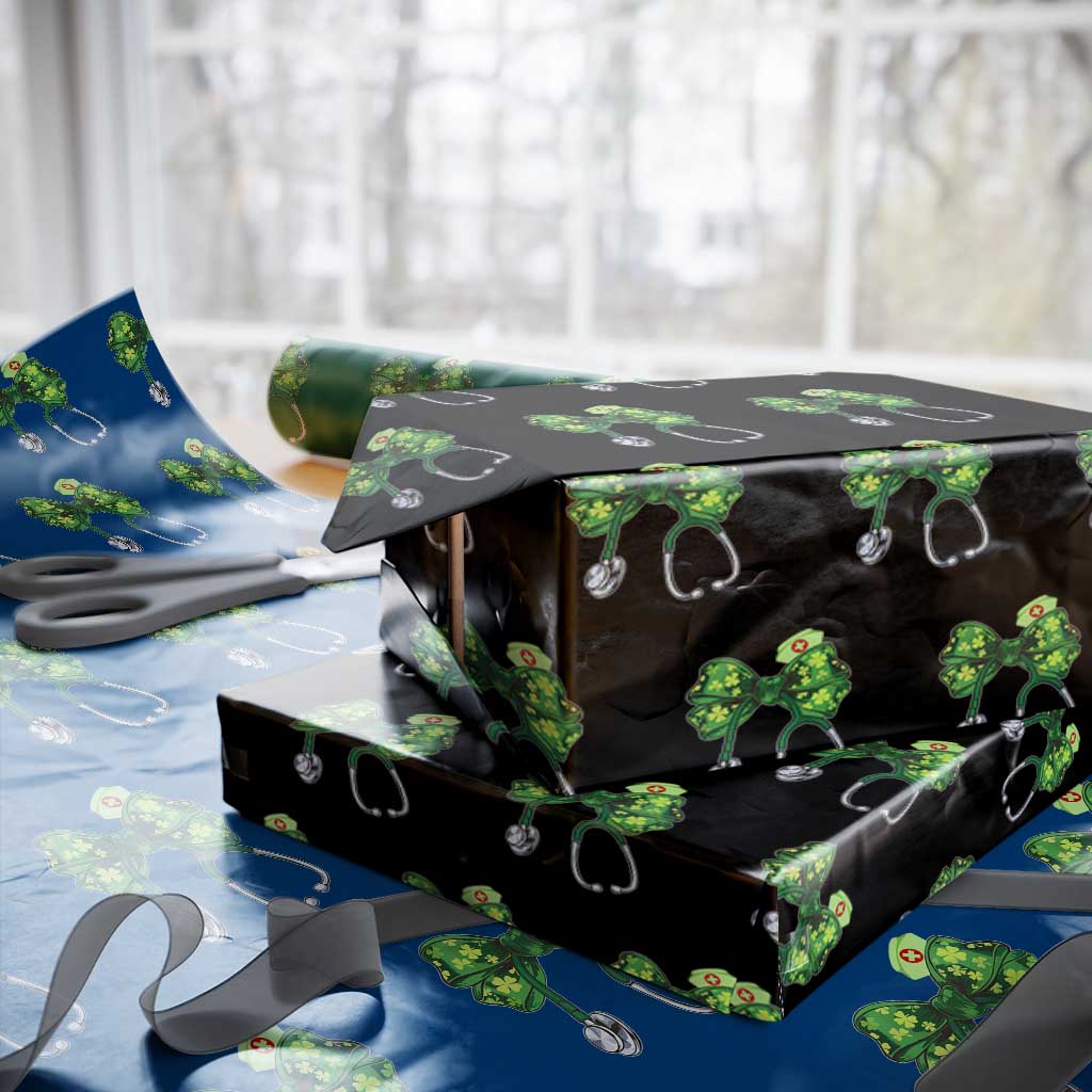 Shamrock Coquette Bow Stethoscope Wrapping Paper Roll Registered Nurse Nursing St Patricks Day - Wonder Print Shop