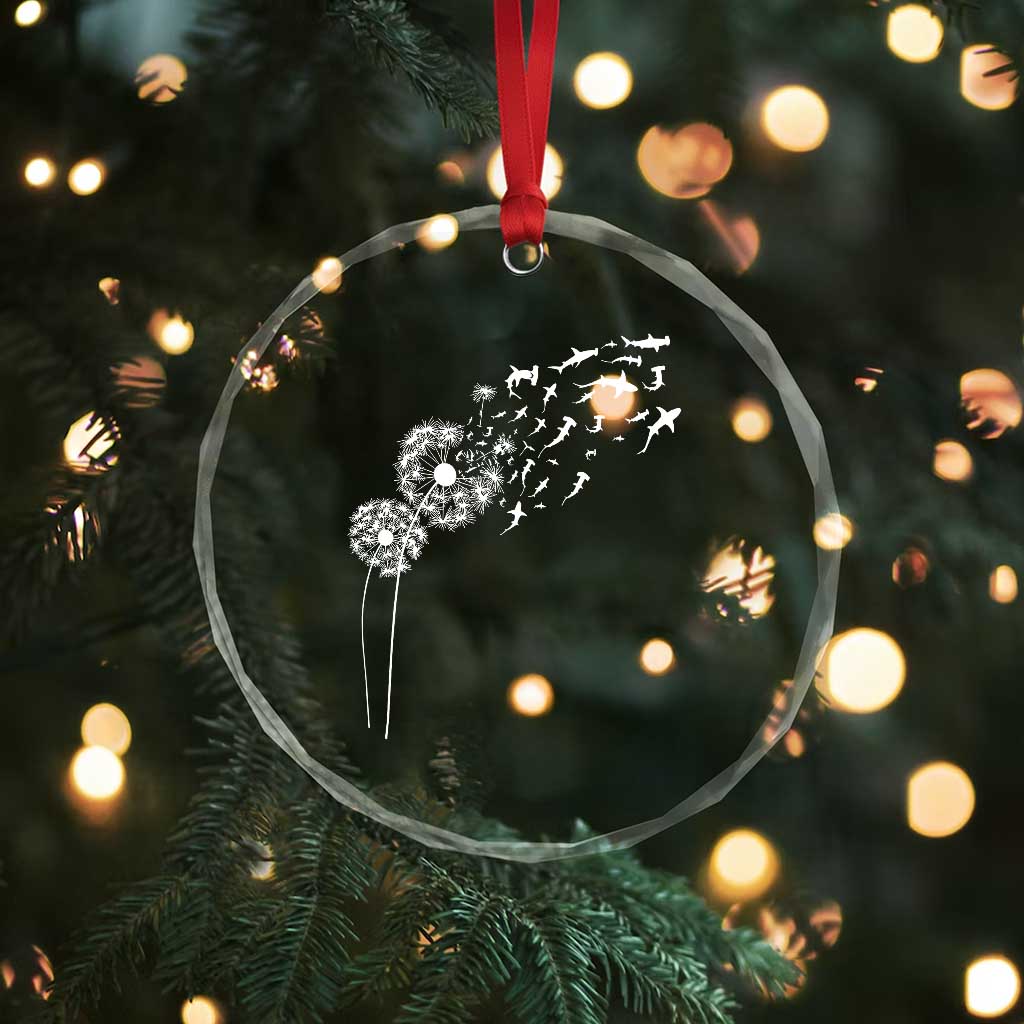 Shark Dandelion Flower for Ocean Wildlife Lover Crystal Glass Ornament