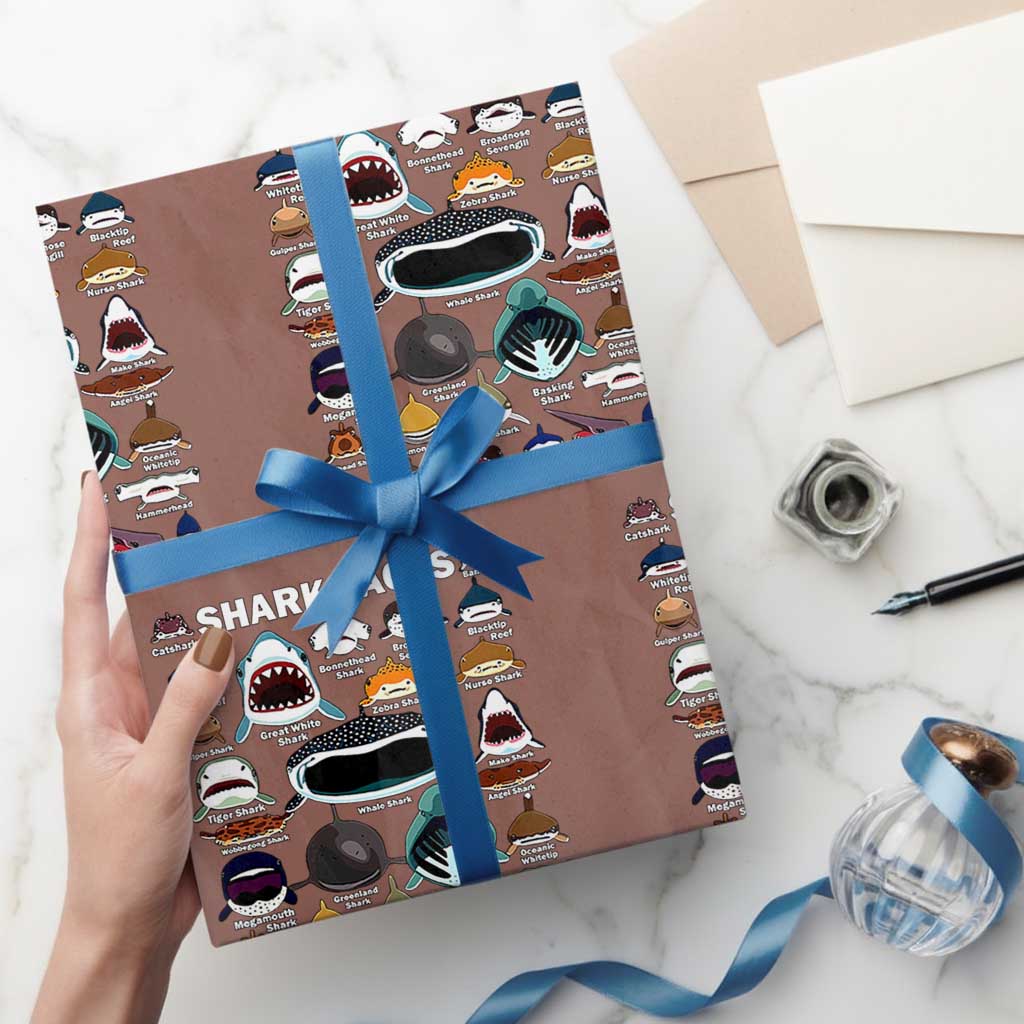 Shark Faces Wrapping Paper Roll Type Of Sharks Identification Marine Biology