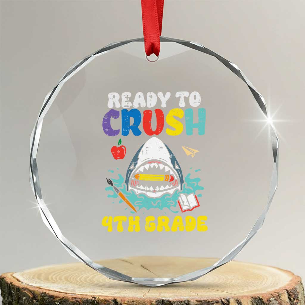 Shark Ready To Crush 4th Grade Crystal Glass Ornament Cool Boys First Day of School Gift