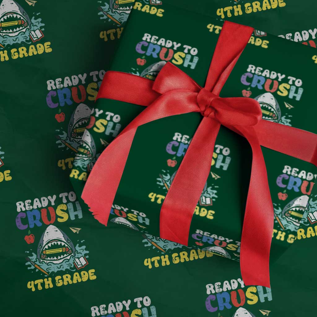 Shark Ready To Crush 4th Grade Wrapping Paper Roll Cool Boys First Day of School Gift