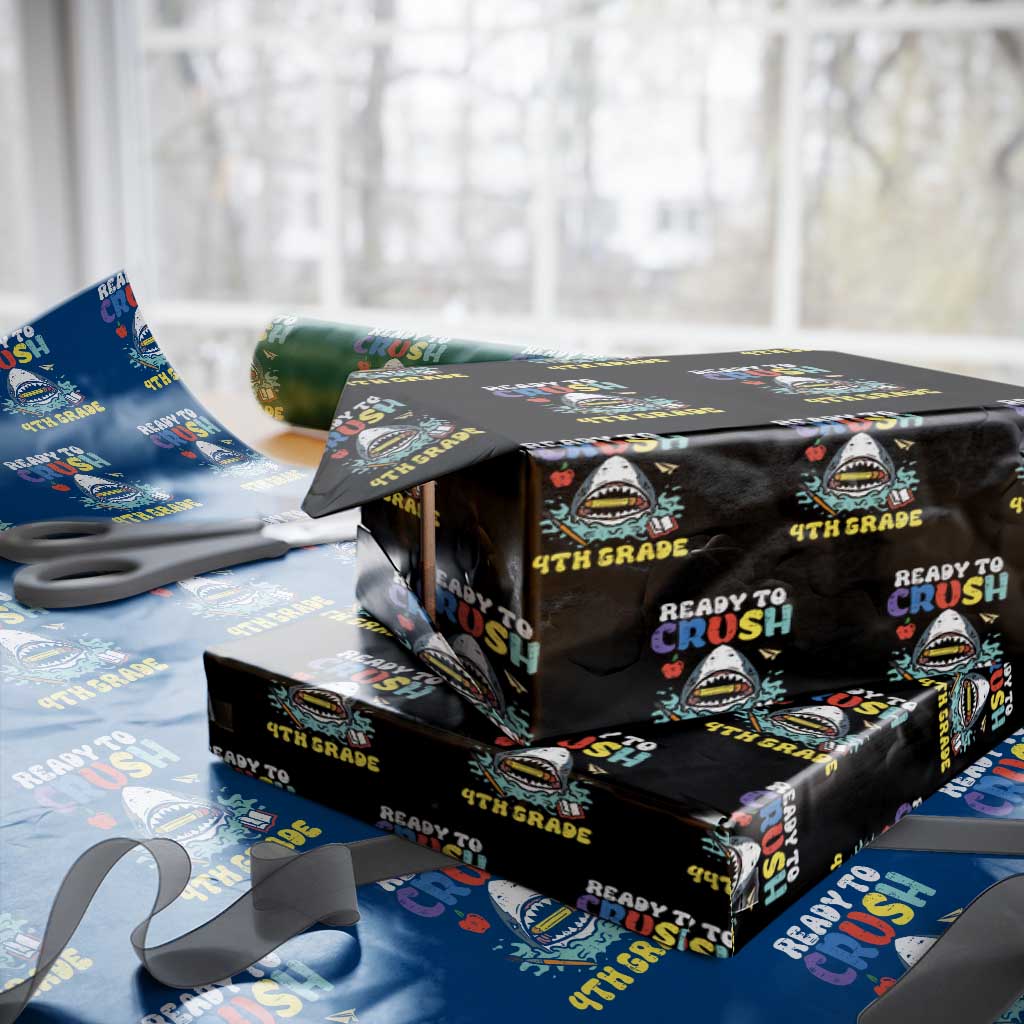 Shark Ready To Crush 4th Grade Wrapping Paper Roll Cool Boys First Day of School Gift