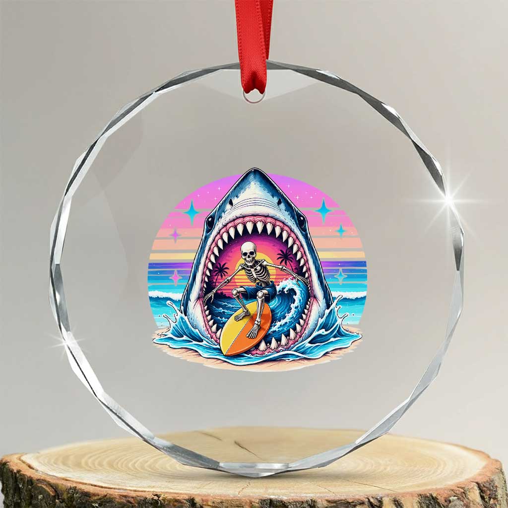 Shark Skeleton Surfer Crystal Glass Ornament Hawaiian Beach Vacation Gift