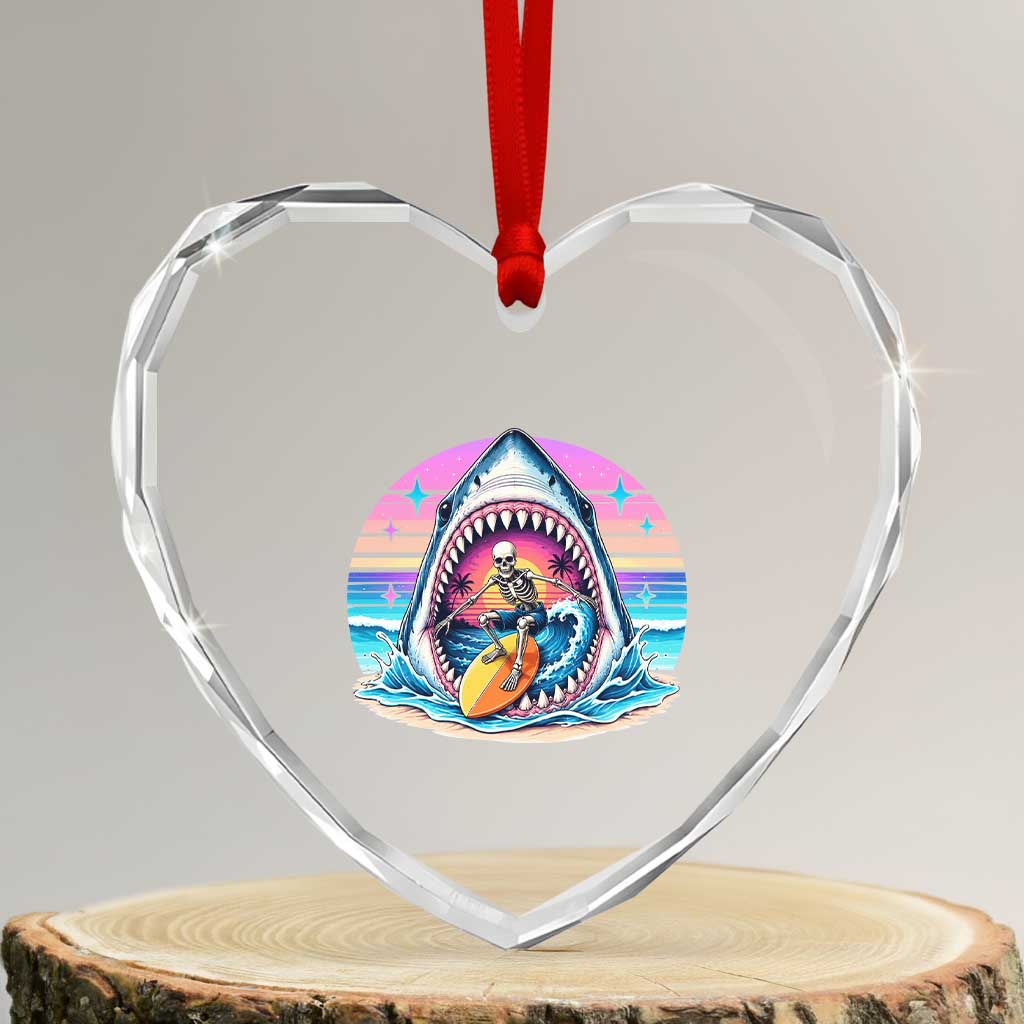 Shark Skeleton Surfer Heart Crystal Glass Ornament Hawaiian Beach Vacation Gift