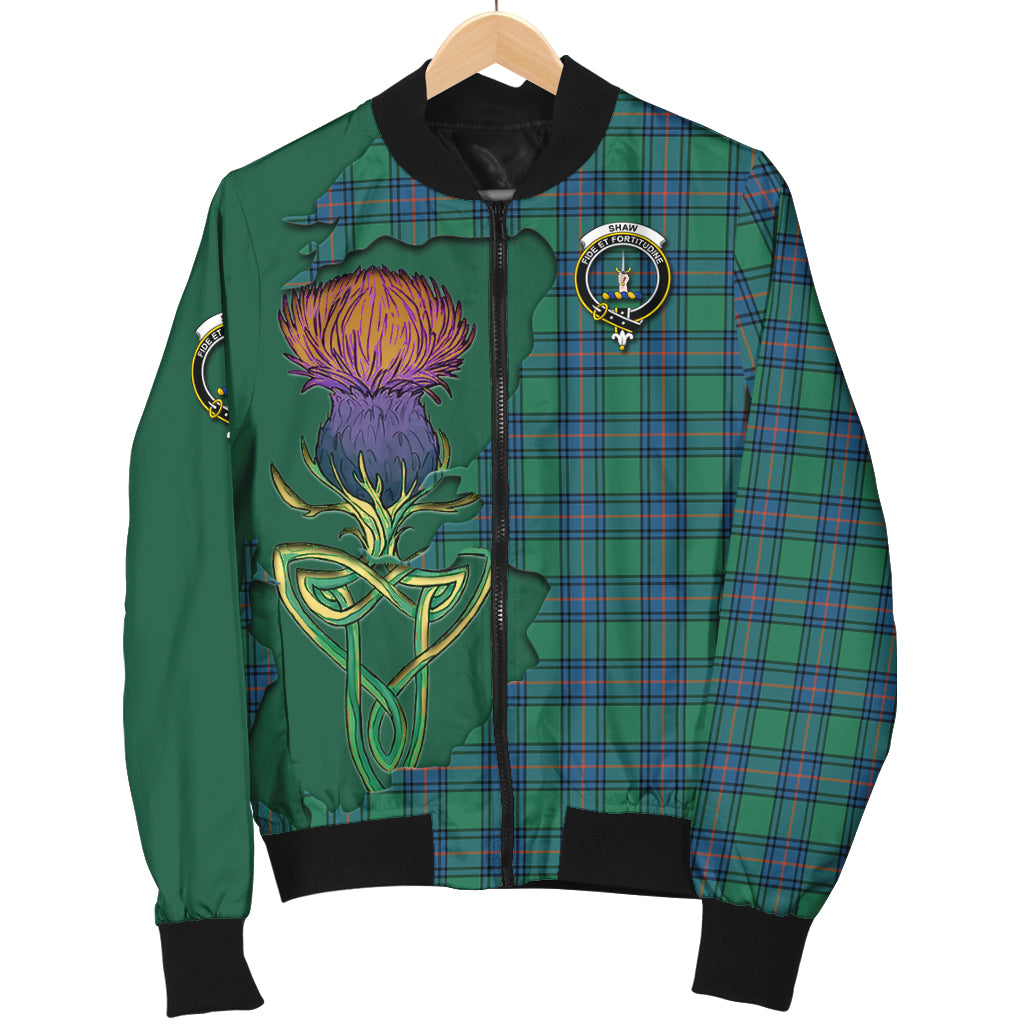 shaw-ancient-tartan-family-crest-bomber-jacket-tartan-plaid-with-thistle-and-scotland-map-jacket