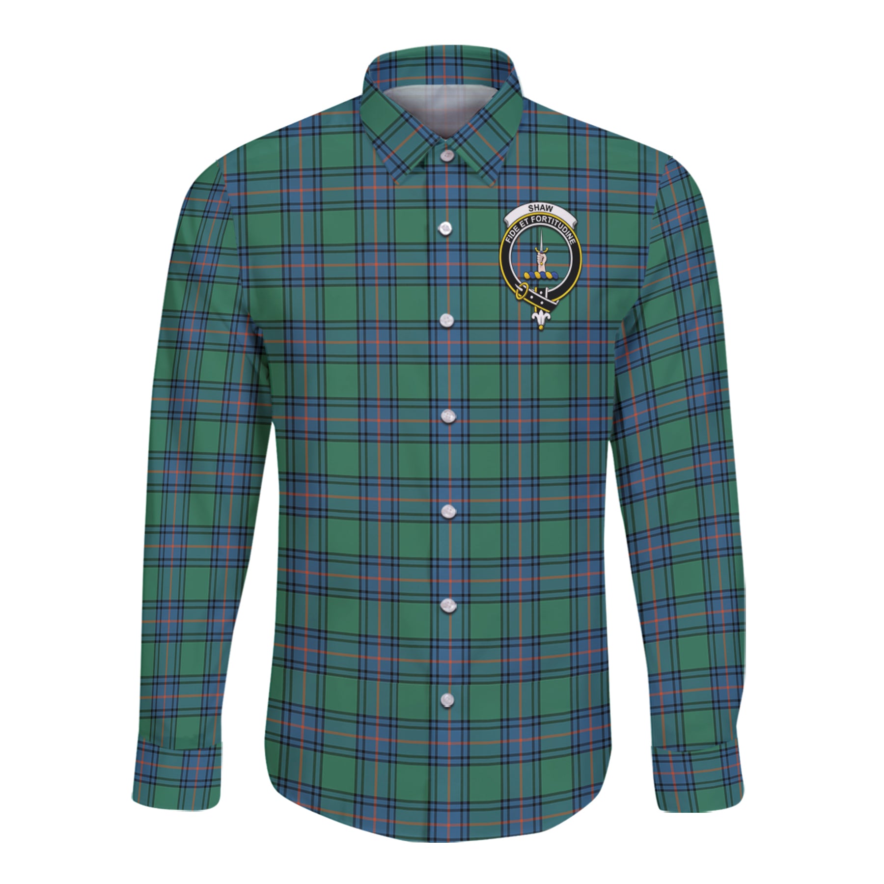 Shaw Ancient Tartan Long Sleeve Button Up Shirt with Scottish Family Crest K23