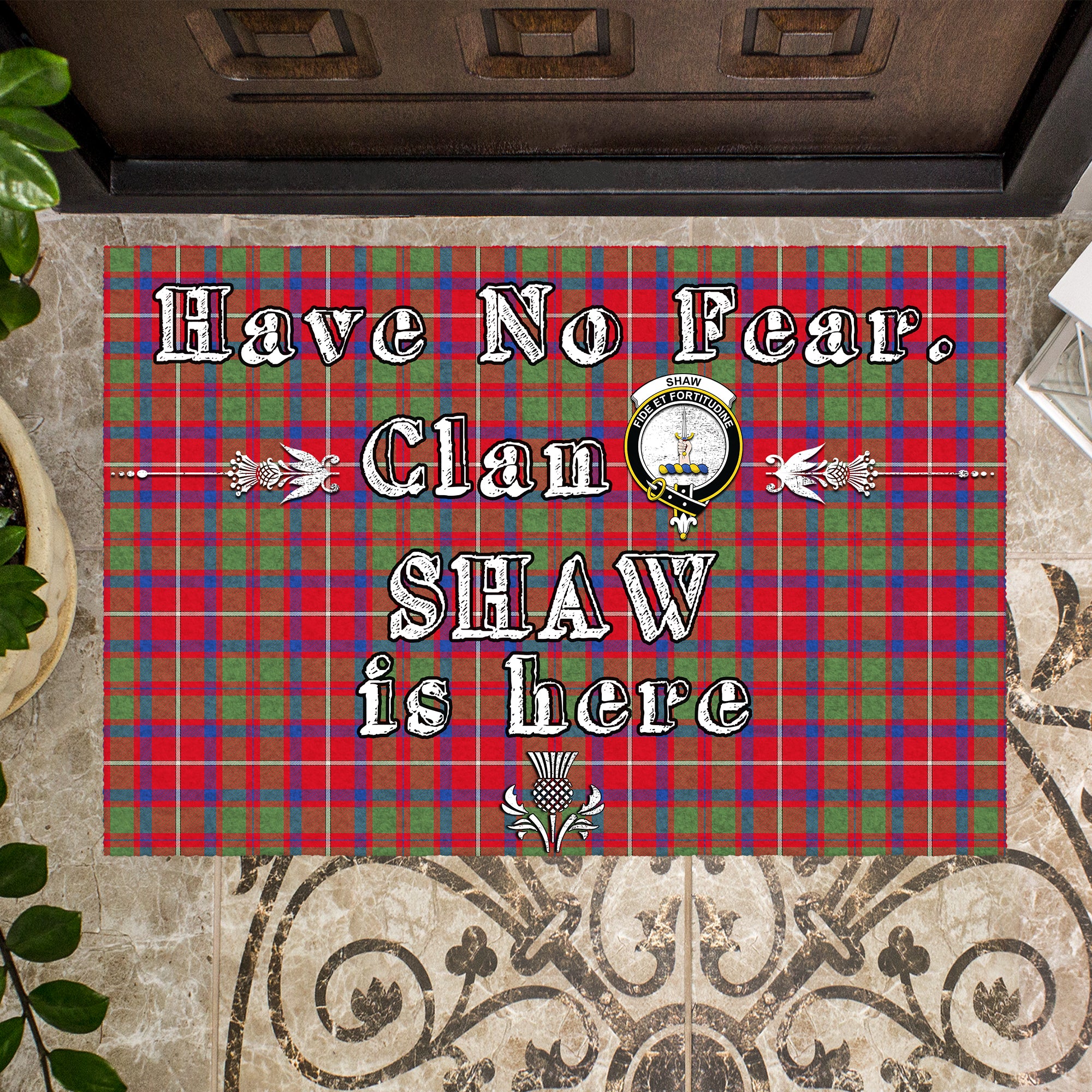 shaw-red-modern-clan-tartan-door-mat-family-crest-have-no-fear-tartan-door-mat