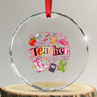 She is a Teacher I Can Tell School Aesthetic Crystal Glass Ornament Retro Groovy Western Cowgirl Texas