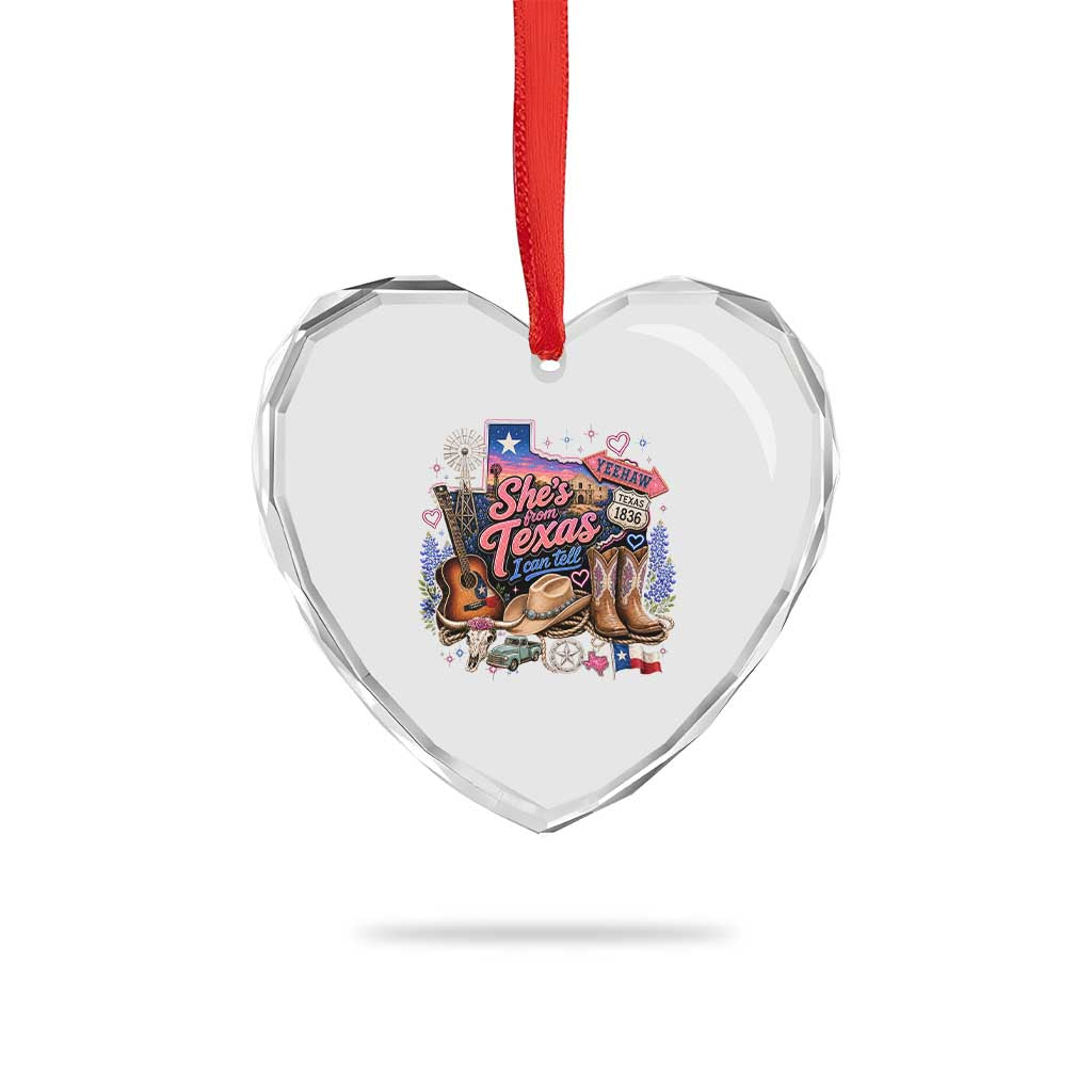 She Is From Texas I Can Tell Heart Crystal Glass Ornament Texas Girl Pride