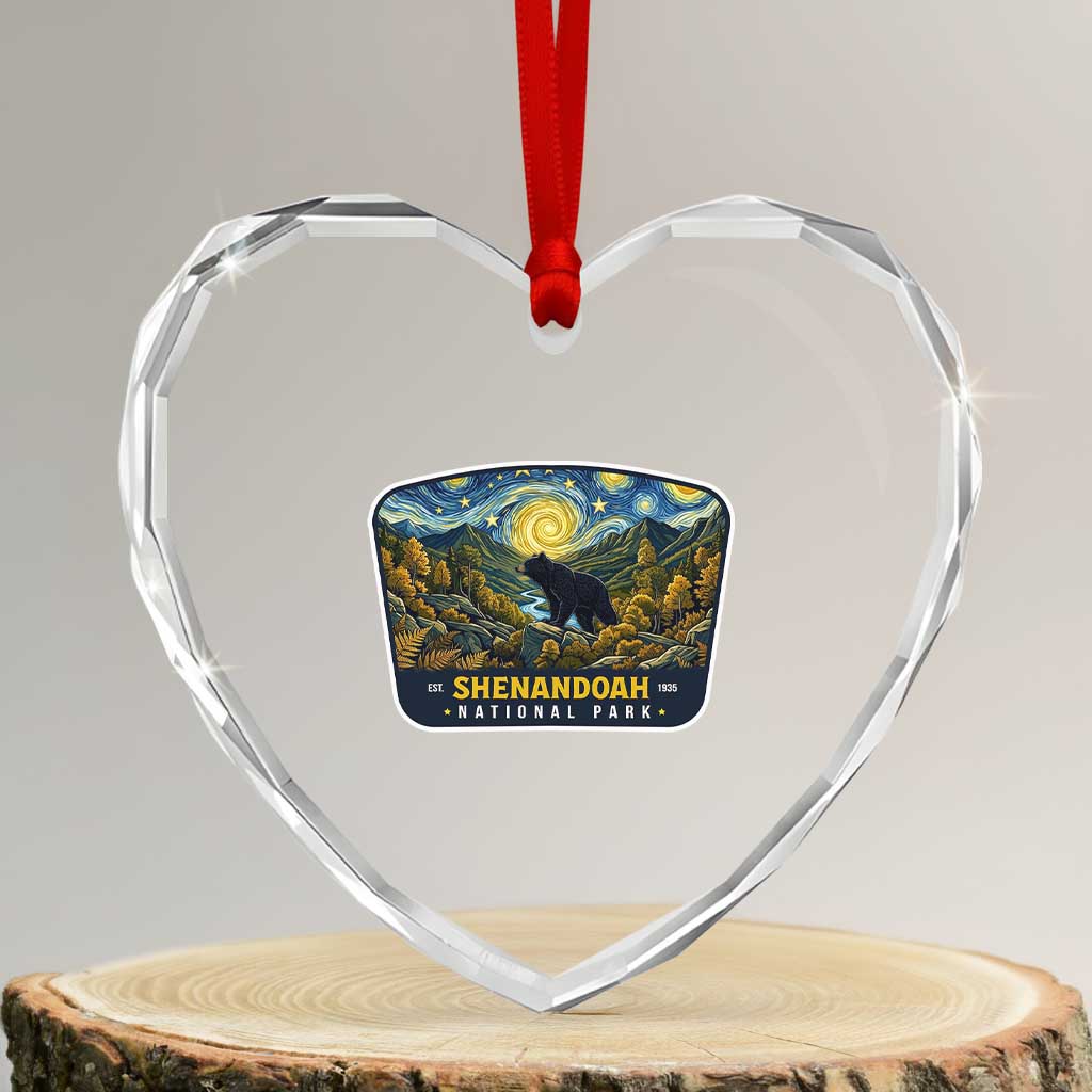 Shenandoah National Park Heart Crystal Glass Ornament Starry Night Virginia Bear Mountain
