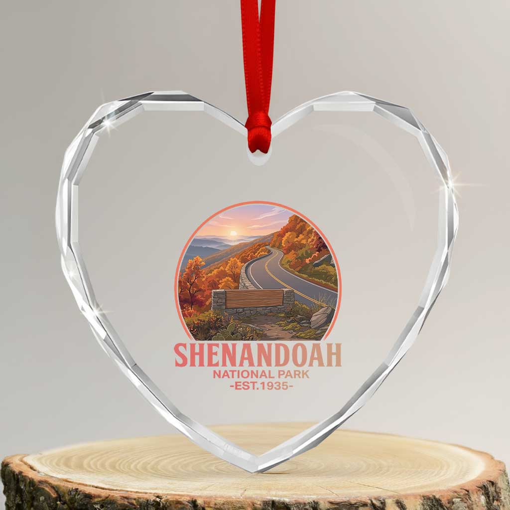 Shenandoah National Park Heart Crystal Glass Ornament Vintage Virginia Mountain Landscape